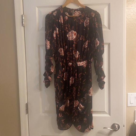Zara Ruched Long Sleeve Rose Print Mini Asymmetrical Dress NWOT - Picture 9 of 13